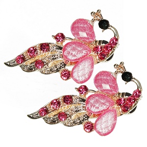 2x Haarspangen Pfau Metall Strass pink gold 5091a